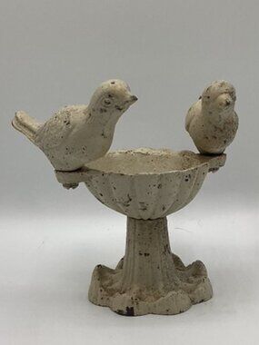 Cast Iron Decorative Birds & Birdbath 5.5"H Distressed White